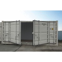 open side storage container with rolling shutter door and locking the door.